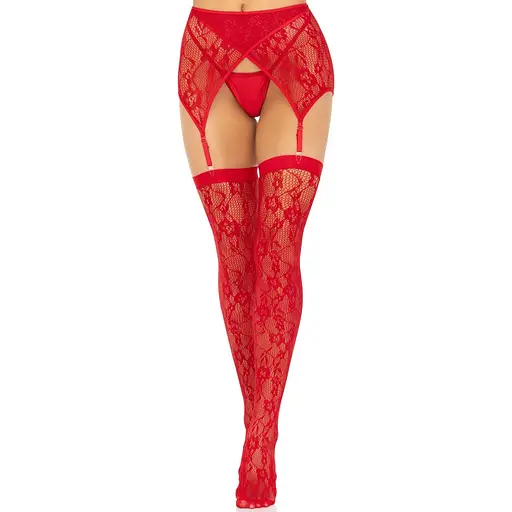 Чулки Leg Avenue Leg Avenue Lace thigh highs & garterbelt Red One Size