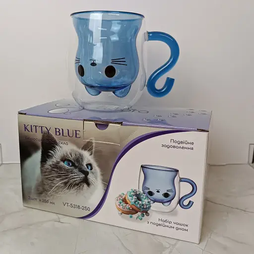 Набір чашок Vittora Kitty Blue з подвійним дном 2 шт. 250 мл (141380) - фото 2