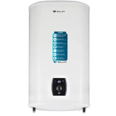 Водонагреватель Willer EVH80DRI Libra, белый, 2000W, 80л, плоский, сухой ТЭН, универсальный монтаж, 2 ТЭНА, электронное управление, - фото 1