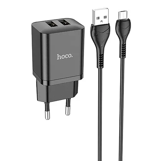 МЗП Hoco N25 Maker (2USB-A) + USB to MicroUSB Black