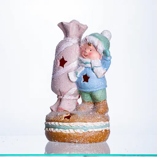 Новорічна декоративна фігурка Дитина з цукеркою Yiwu CR-6-11 з порцеляни з підсвічуванням 12.5 × 9 × 21 см  - фото 2