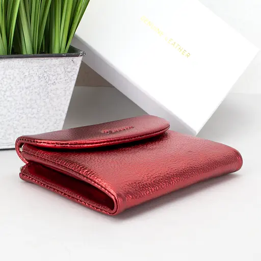 Гаманець жіночий червоний Classic 2301-9929M шкіряний перламутровий невеликий на магніті - фото 4