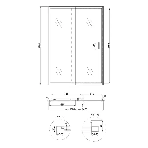Душові двері в нішу Qtap Taurus CRM2013-14.C6 130-140x185 см, скло Clear 6 мм, покриття CalcLess, універсальні, прозорий - фото 2