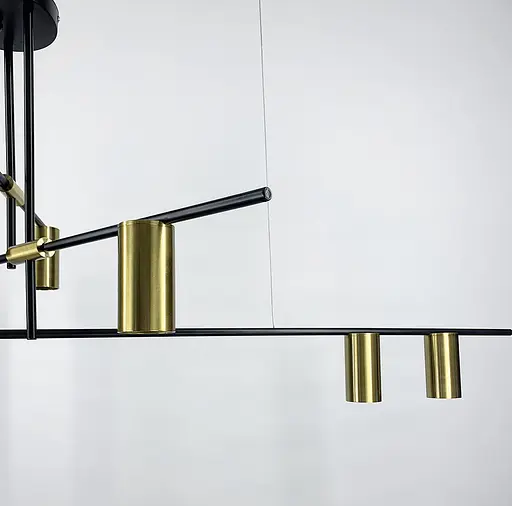 Линейная подвесная люстра на 9 плафонов-спотов цвета латунь Line.F MD 8021-9 BK+GD - фото 6