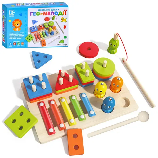 Деревянная игрушка Многофункциональная доска "Гео-Мелодии" Limo Toy MD 0855 геометрика, ксилофон - фото 1