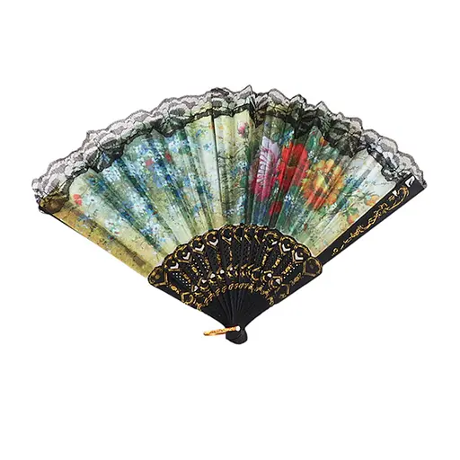 Веер цветы с кружевом 23.5 см (в ассортименте)