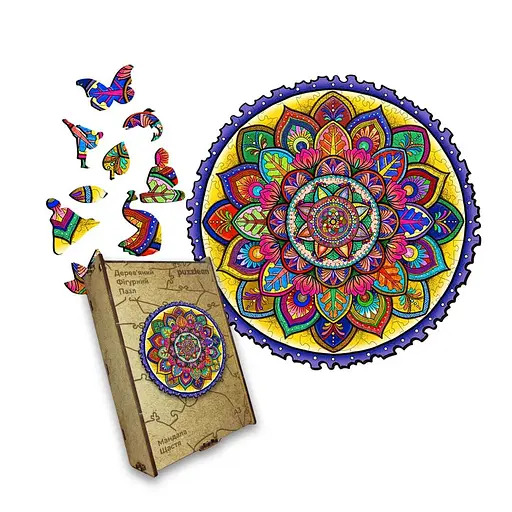 Пазл деревяний Мандала Щастя, А3, Картонна коробка 200 елементів