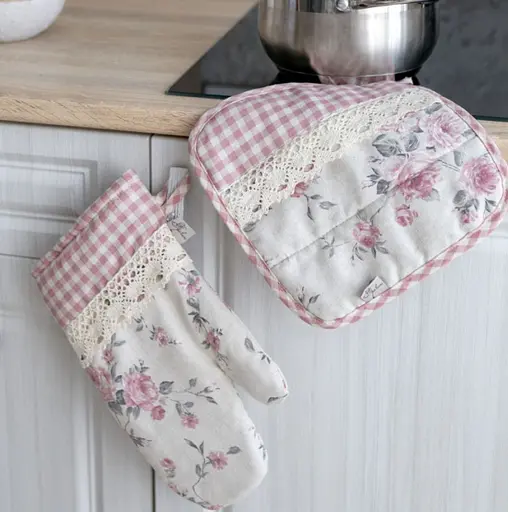 Прихватка Прованс Bella Розы с кружевом, 25х25 см, клетка, розовый (13515) - фото 4