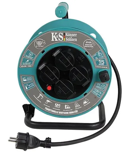 Сетевой фильтр KS CR-15M, 3000 Вт, 4х16 А/230 В, 3х1,5 мм, IP44, 3,2 кг, на катушке, 15 м, черный (KSCR-15M) - фото 5