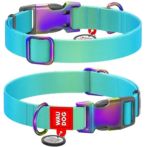 Ошейник для собак нейлоновый Waudog Nylon с QR адресником градиент S 1.5х 25-35 cм голубой - фото 1