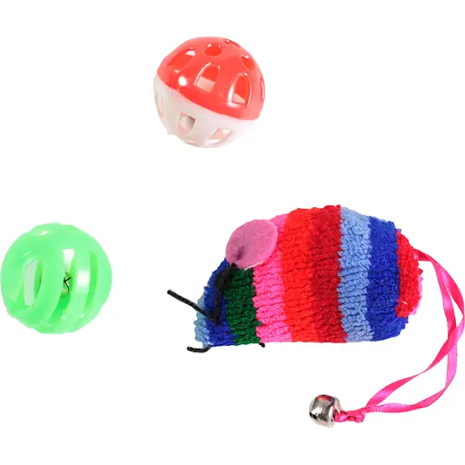 Набір іграшок для котів Fox кольорова миша та 2 м'ячики-брязкальця  - фото 1