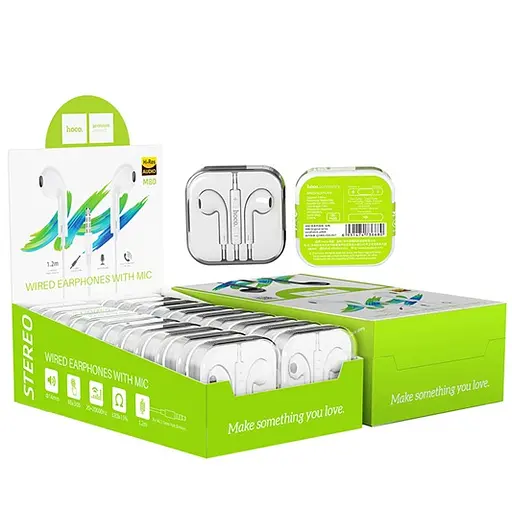 Проводные наушники Hoco M80 Original series earphones display, 3.5 mm, 1.2m, (Комплект 20шт) white - фото 6