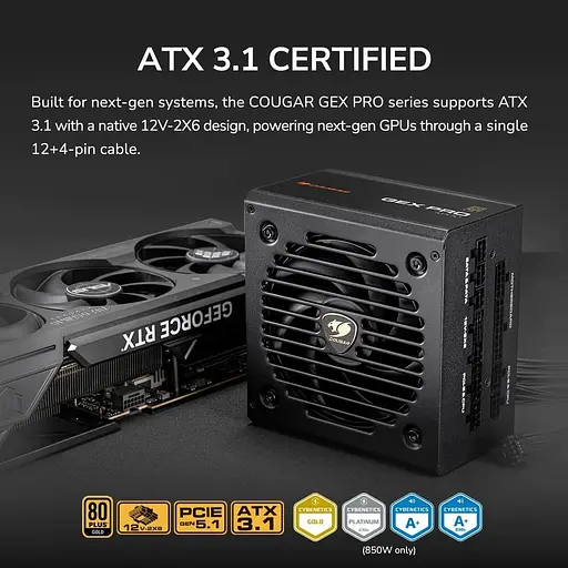 Блок живлення Cougar GEX PRO 850 850w ATX 3.1 80+ Gold Modular (GEX PRO 850) - фото 9