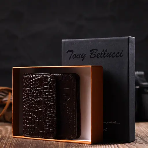 Портмоне из натуральной кожи с тиснением под крокодила Tony Bellucci 9.5х9х1 см acs0032252 - фото 10