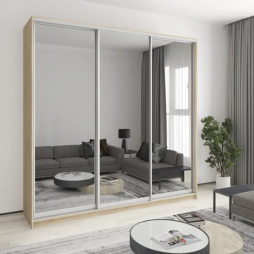 Шафа-купе тридверна MebelStar Уні AL 3 Дзеркала 240x45x240 см Дуб сонома (MBS-1994)