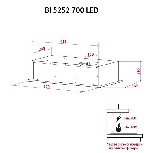 Вытяжка полновстраиваемая PERFELLI BI 5252 I 700 LED - фото 12