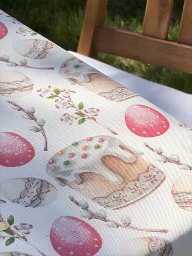 Водоотталкивающая Скатерть пасхальная Кулич 200х120 см (+ 5 салфеток 30х40) Розовый - фото 6