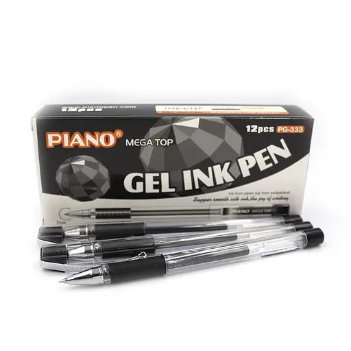 Ручка гелевая Piano Mega Top, 0.7 мм, черная, 12 шт.