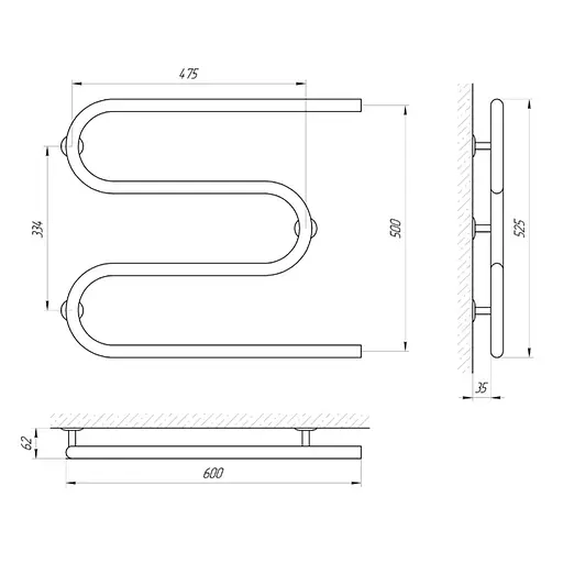 Полотенцесушитель Laris Змеевик 25 РС3 600x500 1/2" 71207184, Хром - фото 2
