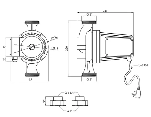 Циркуляционный насос Pumpman GRS32/12/220 Нmax 12 м Qmax 8.5 м³ 370 Вт с гайками (CV029801) - фото 5