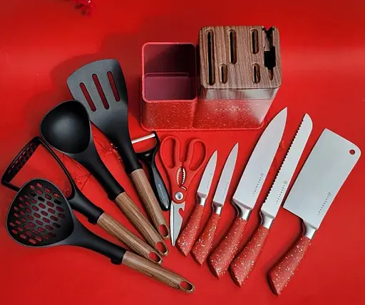 Набір кухонних ножів Edenberg EB-11098 на стійці 12 предметів Червоний - фото 4