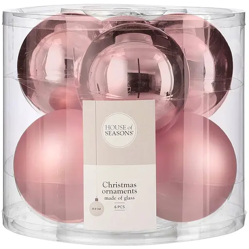 Набір ялинкових скляних куль House of Seasons 8 см 6 шт. рожевий (8720362603474)