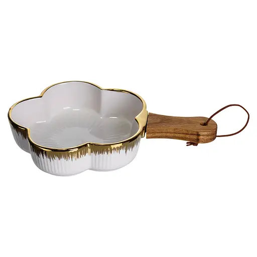 Тарелка фарфоровая глубокая с ручкой Цветок 24×16×4 (см) сервировочное блюдо с ручкой для подачи тарелка сковорода Золото Yiwu ZJH-13-1 - фото 2