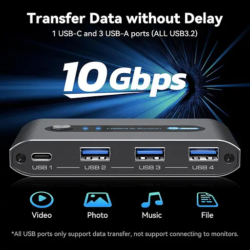 PVBCTCSID 10 Гбіт/с USB C-комутатор для двох ПК, спільне використання пристроїв USB C та A для миші, клавіатури, принтера - фото 7