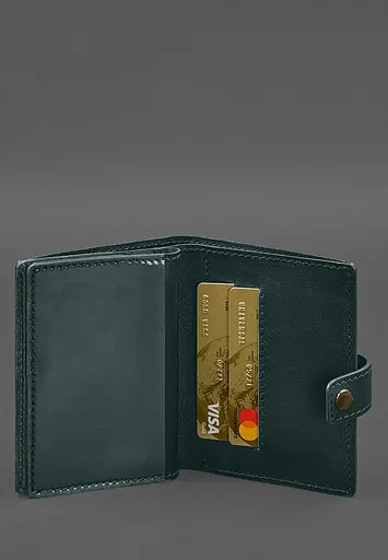 Кожаная обложка-портмоне для военного билета офицера запаса (узкий документ) Зеленый - фото 7