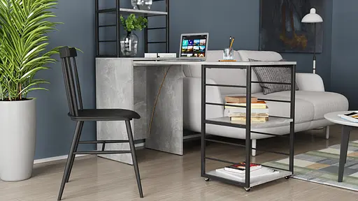 Стол-тумба трансформер Смарт 3/1 с этажеркой Ferrum-decor 1430x1450x500 Черный металл ДСП Бетон 16 мм (FRD-105115) - фото 13