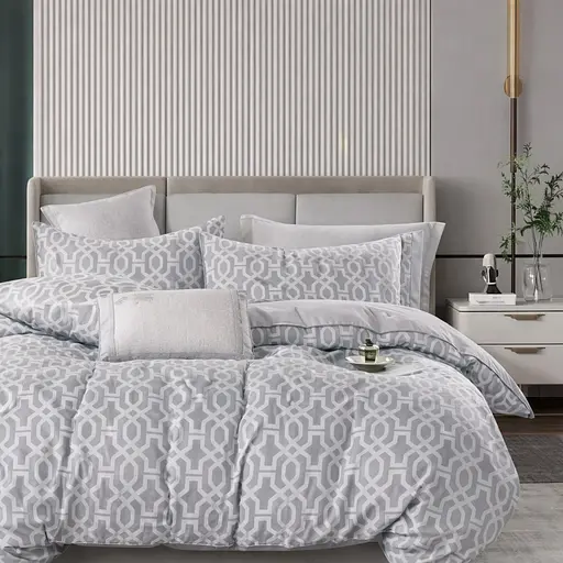 Комплект постельного белья с компаньоном Двуспальное Турция 100% котон Наволочки 70х70 см Дима двуспалка Серый с узорами - фото 1