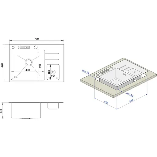 Кухонная мойка Nett NSM-7047 из нержавеющей стали со встроенной помойкой - фото 9
