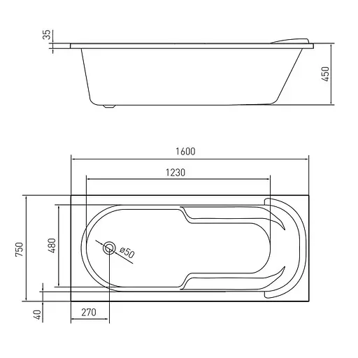 Ванна акриловая Volle bera New 160x75 TS-1672140 Белый - фото 2