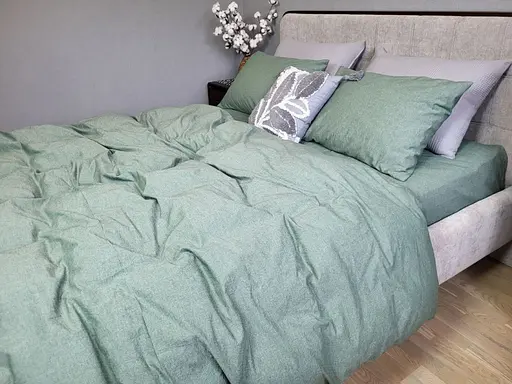 Комплект постельного белья Washed Cotton из вареного хлопка оливковый  - двуспальный - фото 5