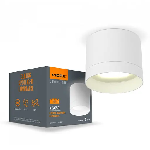 Світильник Videx IP44 під лампу GX53 накладний Білий VL-SPF19A-W - фото 1