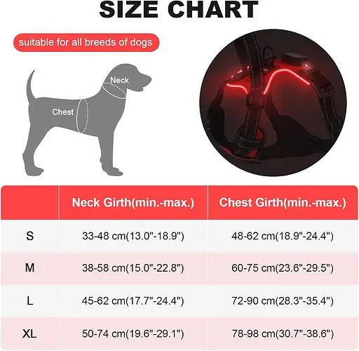 MASBRILL Led Dog Harness - перезаряджається шлейка для собак, що світиться, що світиться і світловідбивна, не тягне, регульована ш - фото 5