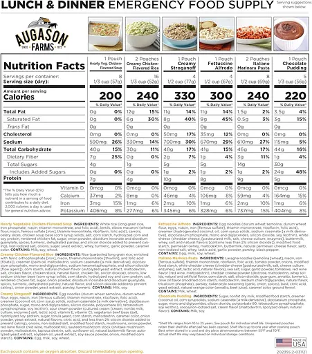 Сублимированные обеды и ужины 92 порции с длительным сроком хранения 25 лет Augason farms (101095) - фото 2