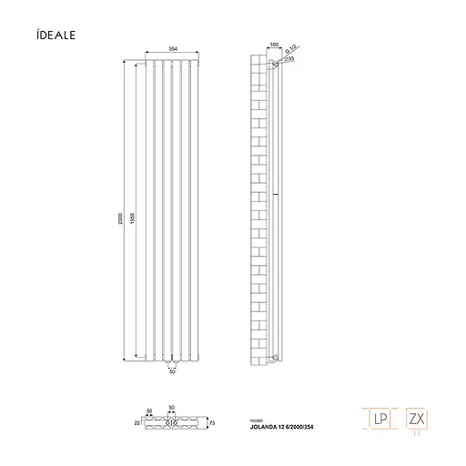 Радіатор дизайнерський Ideale Jolanda 12 6/2000/354 чорний, Чорний - фото 5