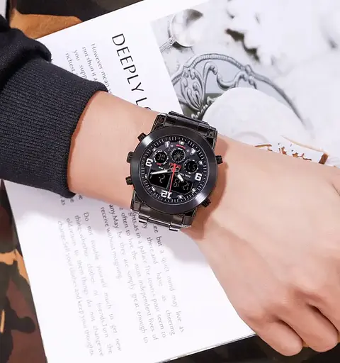 Чоловічий наручний класичний годинник Skmei 1642 (Чорний з чорним циферблатом) - фото 6