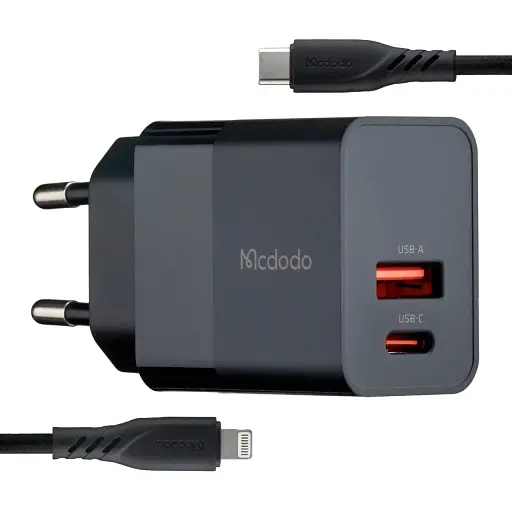 Мережевий зарядний пристрій McDodo Hydrogen Series 20W Charger with C to L 1.2m Cable Set ( EU plug ) CH-1952 Чорний - фото 1