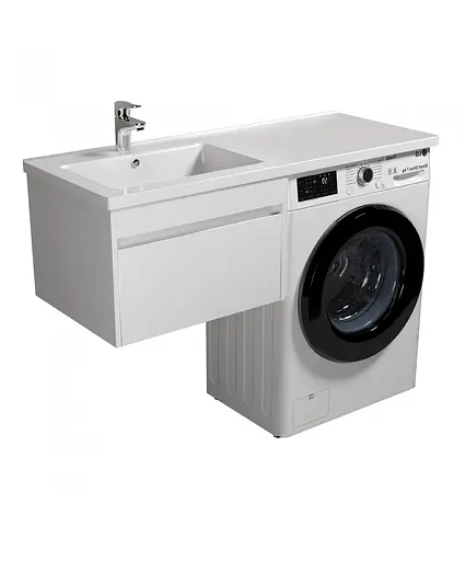 Тумба Мойдодир Wing 60-А-W з умивальником Rodeo 120 L з крилом над пралкою підвісна Білий - фото 8