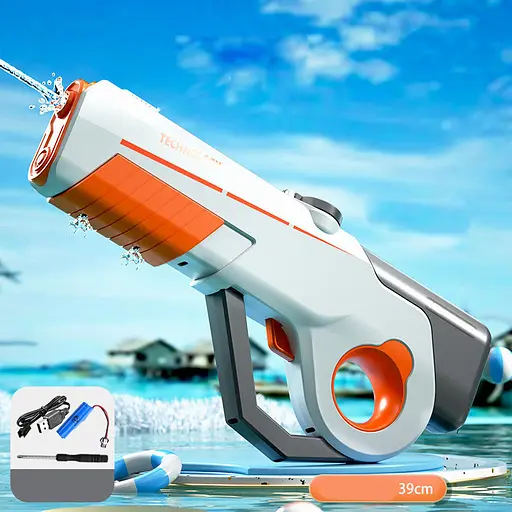 Водяний акумуляторний автомат Water Gun 8002C (600ml) with lithium battery White / Orange - фото 5