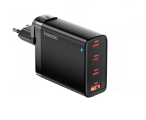 Зарядний пристрій Toocki 100W GaN P100BD12C2A0 4 порти 2C+2A чорне євровилка - фото 1