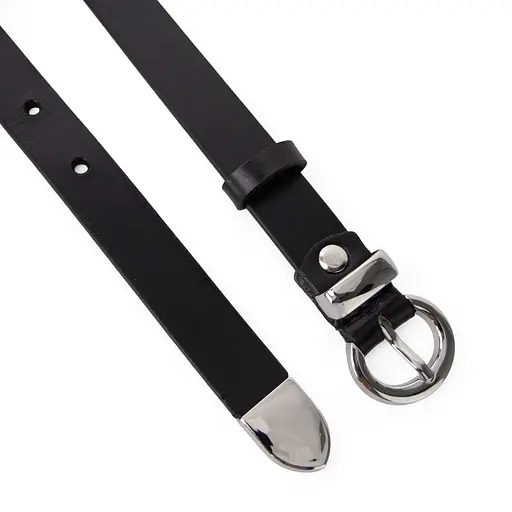 Ремень женский кожаный узкий JK-2032 (115 см) черный с серебряной пряжкой - фото 3