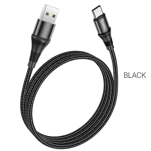 Кабель HOCO X50 USB to Type-C 3A, 1m, nylon, aluminum connectors, Black - фото 3