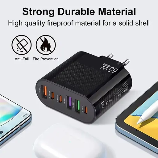 Зарядное питание Gan 65 Вт USB Type-C адаптер для зарядки Черный - фото 2