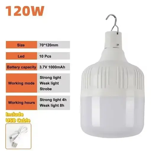 Лампа акумуляторна з гачком 120W + кабель Micro-USB біла - фото 3