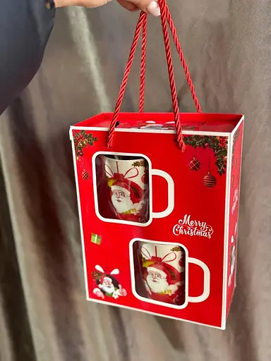 Набор новогодний С Рождеством керамическая Чашка 2 шт и ложечка 2 шт 200 мл Белая с красным - фото 2