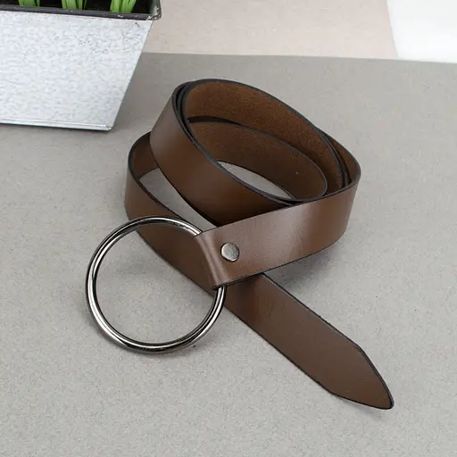 Ремень женский с кольцом под платье или пиджак HC-2588 (130 см) кожаный коричневый - фото 3