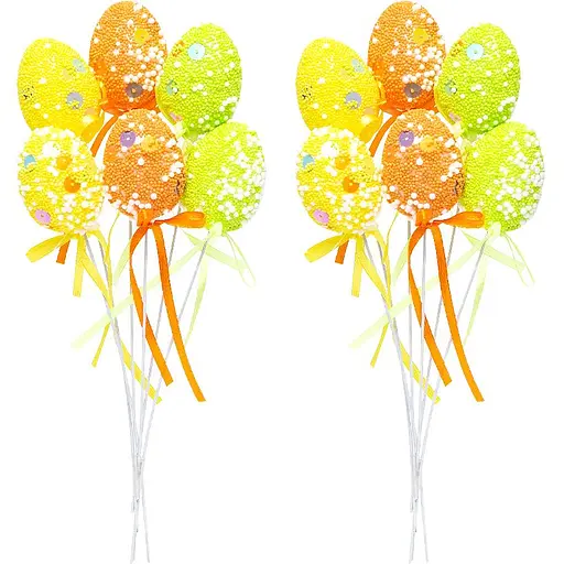 Набір яйця декоративні на паличці, фольга, 19 см, 6 шт., 203423